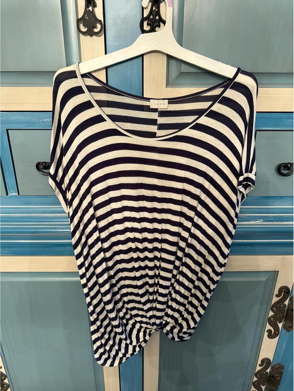 Luxe Navy and White Striped Casual Top